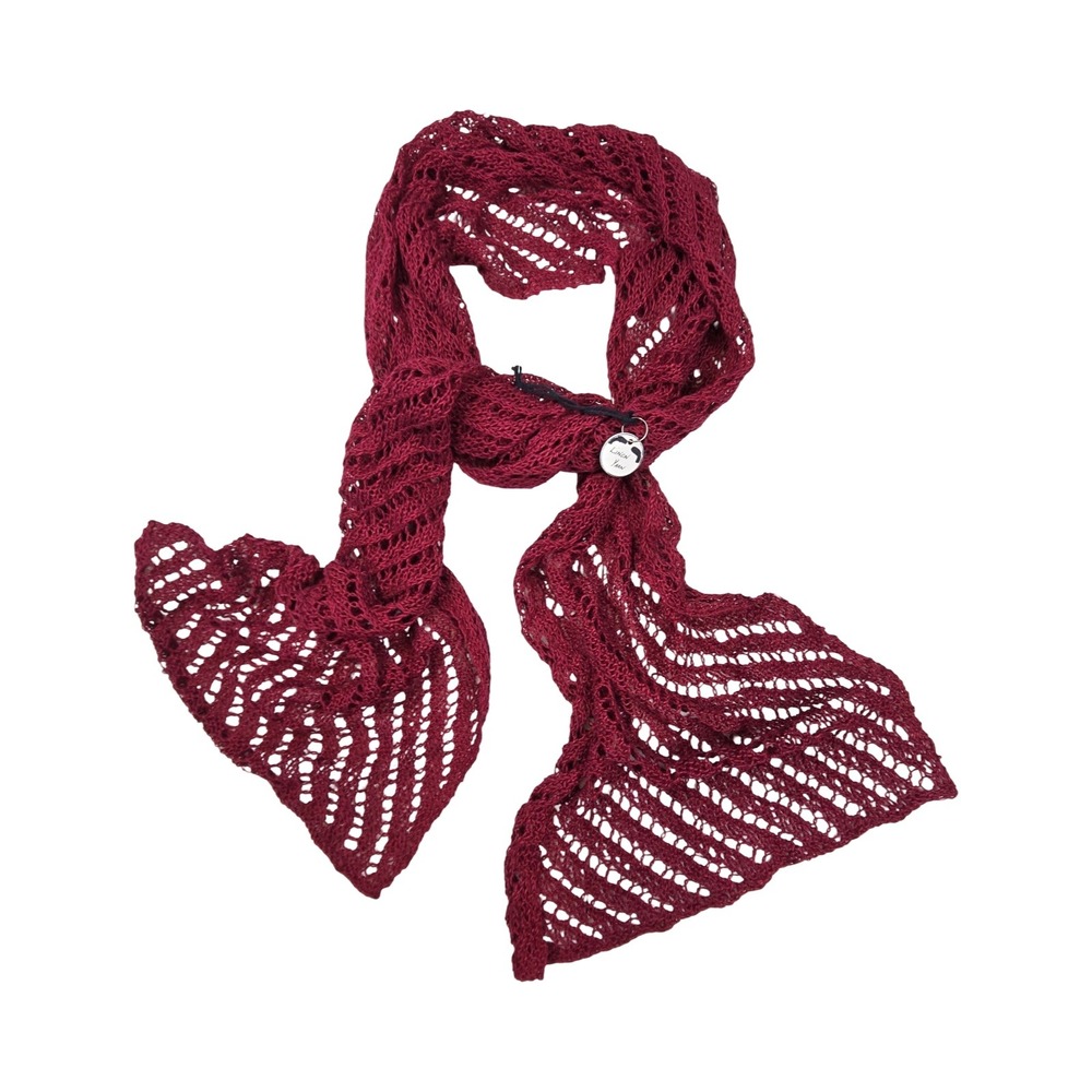 Linen Yarn Burgundy Openwork Knit Scarf Lightweight Wrap Wine Grannycore Cottage